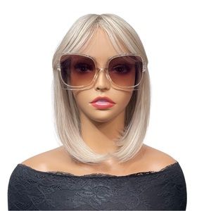 64mm Transparent Brown Oversized Rectangular Cateye Sunglasses